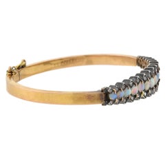 Victorian Opal and Diamond Hinged Bangle Bracelet