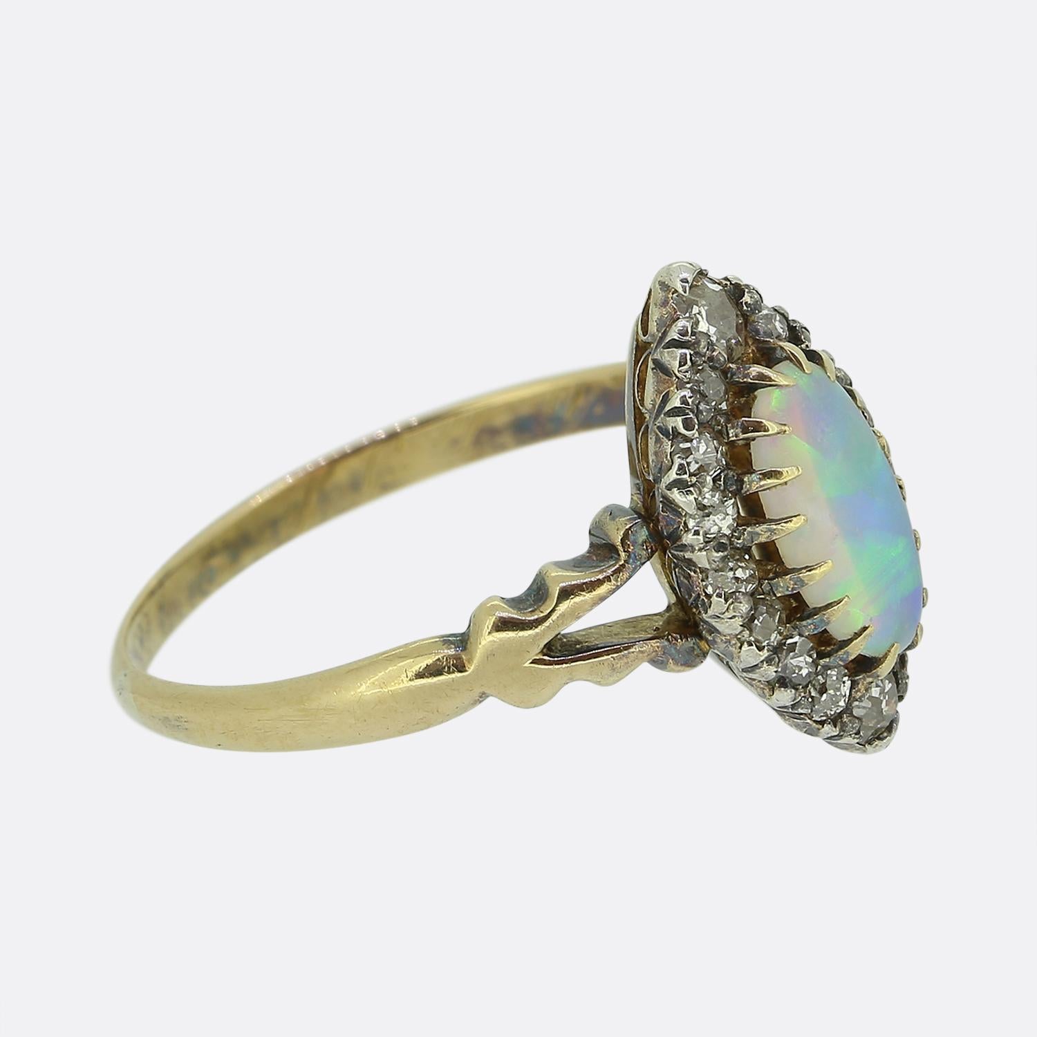 Victorian Opal and Diamond Navette Ring Victoriano en venta