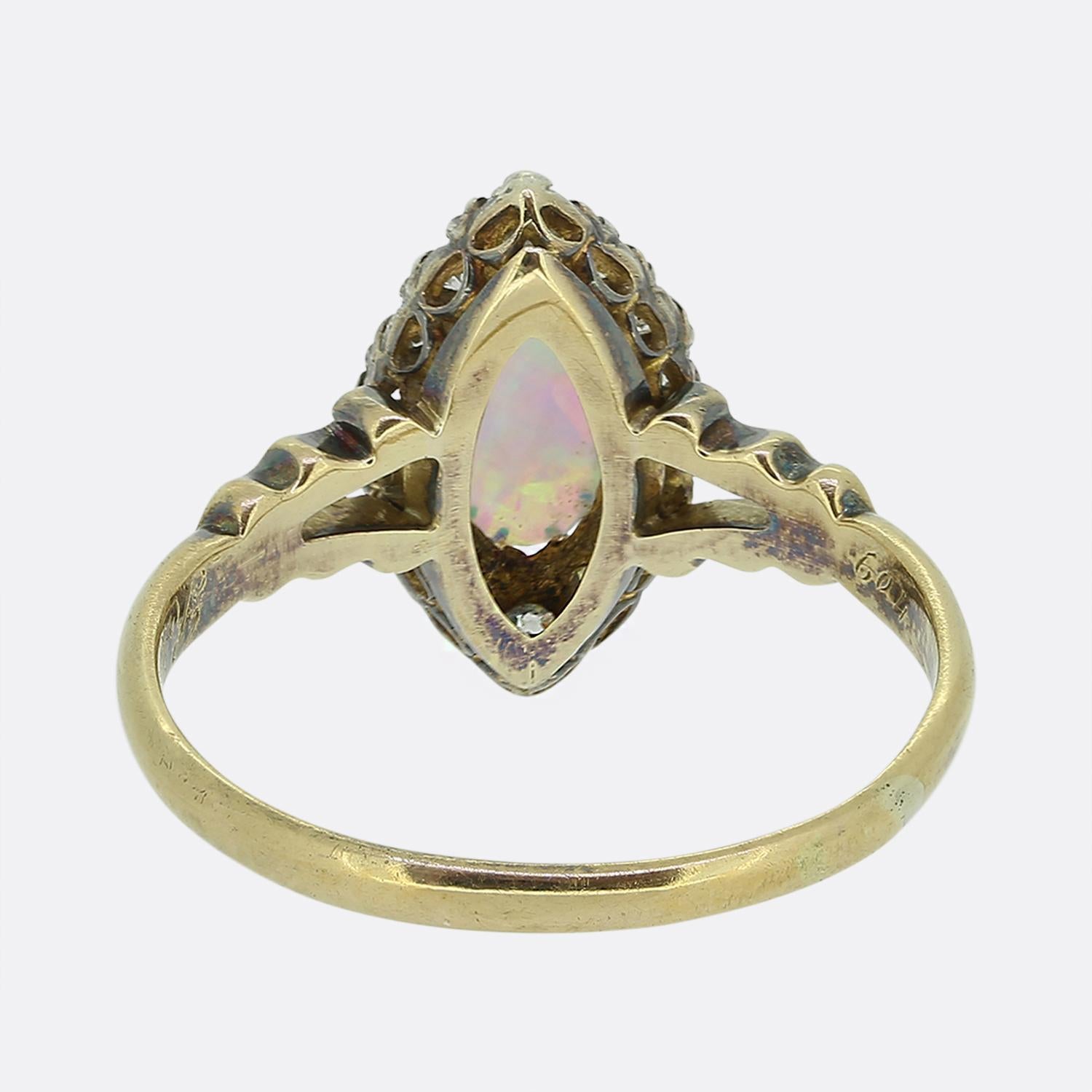 Victorian Opal and Diamond Navette Ring Corte oval en venta