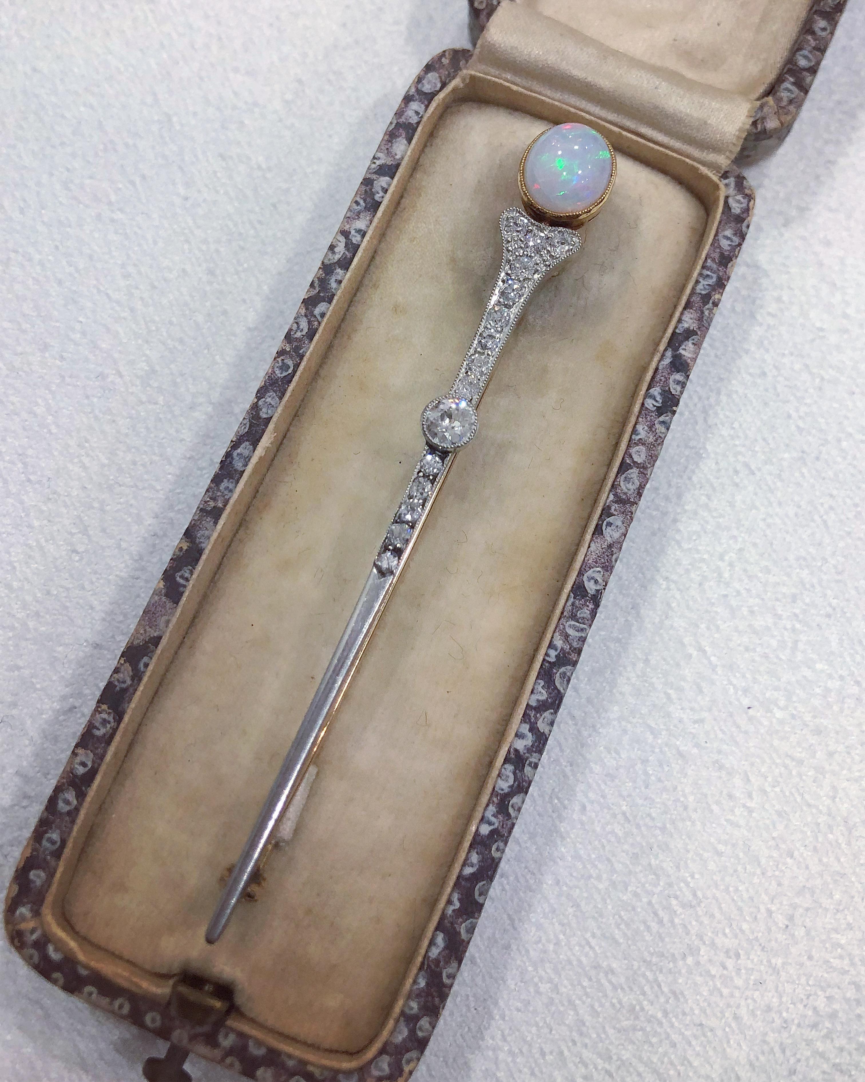 Victorian Opal and Diamond Pin Brooch, circa 1900s 1