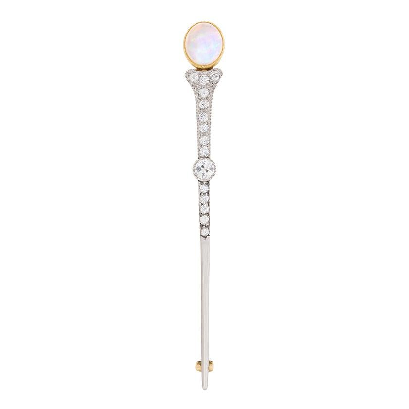 Victorian Opal and Diamond Pin Brooch, circa 1900s