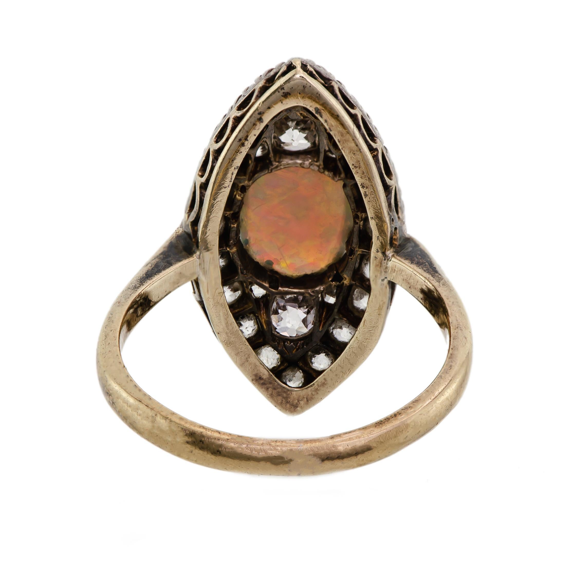 Women's Victorian Opal and Diamond Silver Topped Ring For Sale