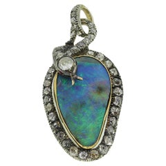 Victorian Opal and Diamond Snake Pendant