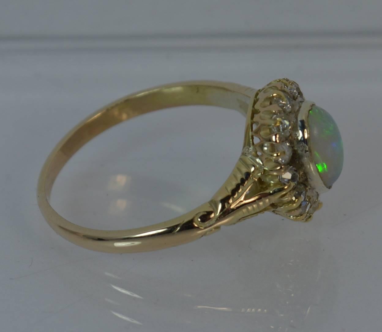 Victorian Opal and Old Cut Diamond 18 Carat Gold Cluster Ring 1