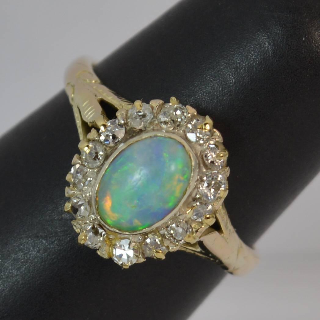 Victorian Opal and Old Cut Diamond 18 Carat Gold Cluster Ring 2