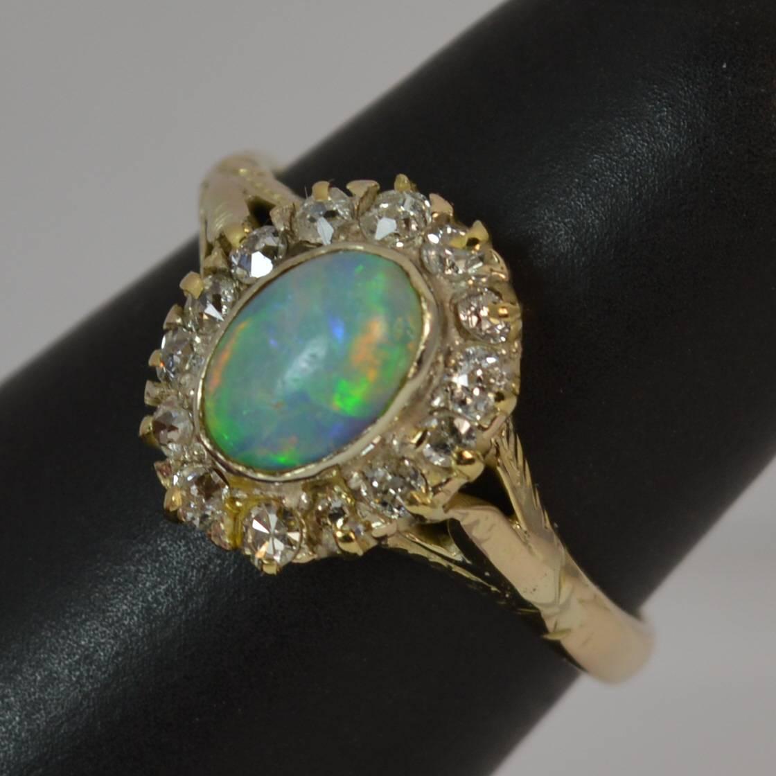 Victorian Opal and Old Cut Diamond 18 Carat Gold Cluster Ring 3