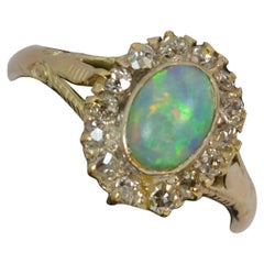 Victorian Opal and Old Cut Diamond 18 Carat Gold Cluster Ring