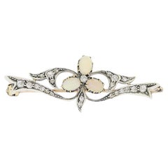 Antique Victorian Opal and Old Cut Diamond Brooch