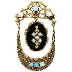 Victorian Opal and Onyx Pin / Pendant / 14 Karat Yellow Gold