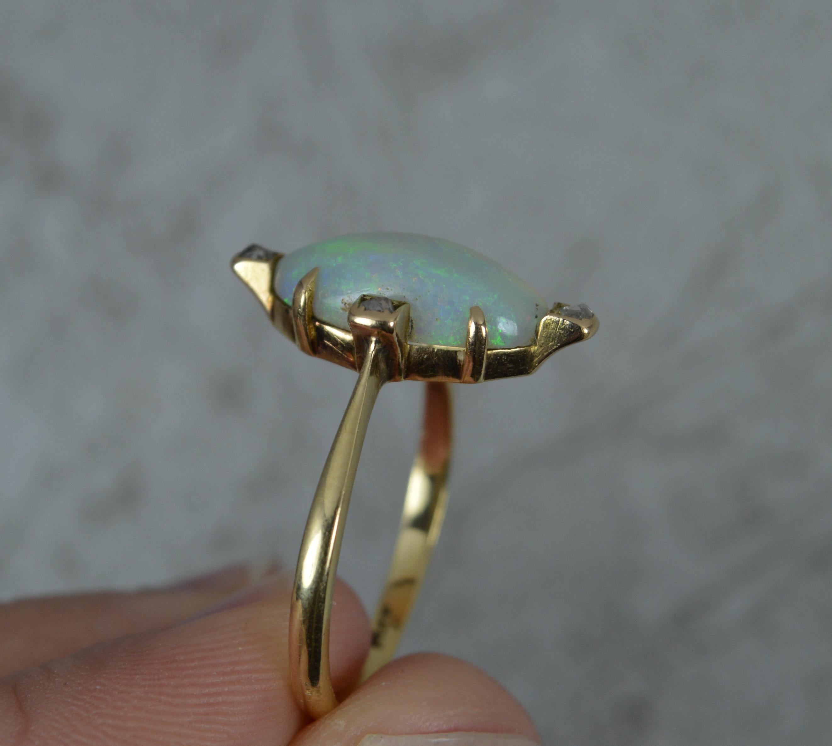 Edwardian Victorian Opal and Rose Cut Diamond 18ct Gold Celestial Ring