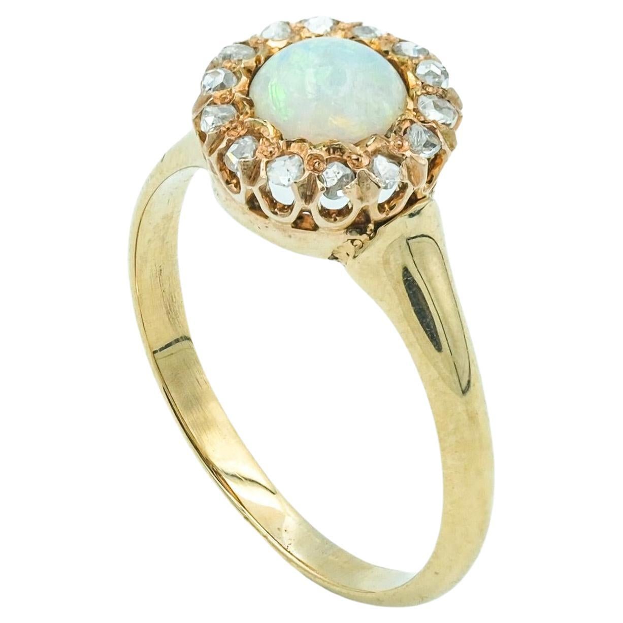 Victorian Opal and Rose Cut Diamond Cluster Ring in 14 Karat Gold For ...
