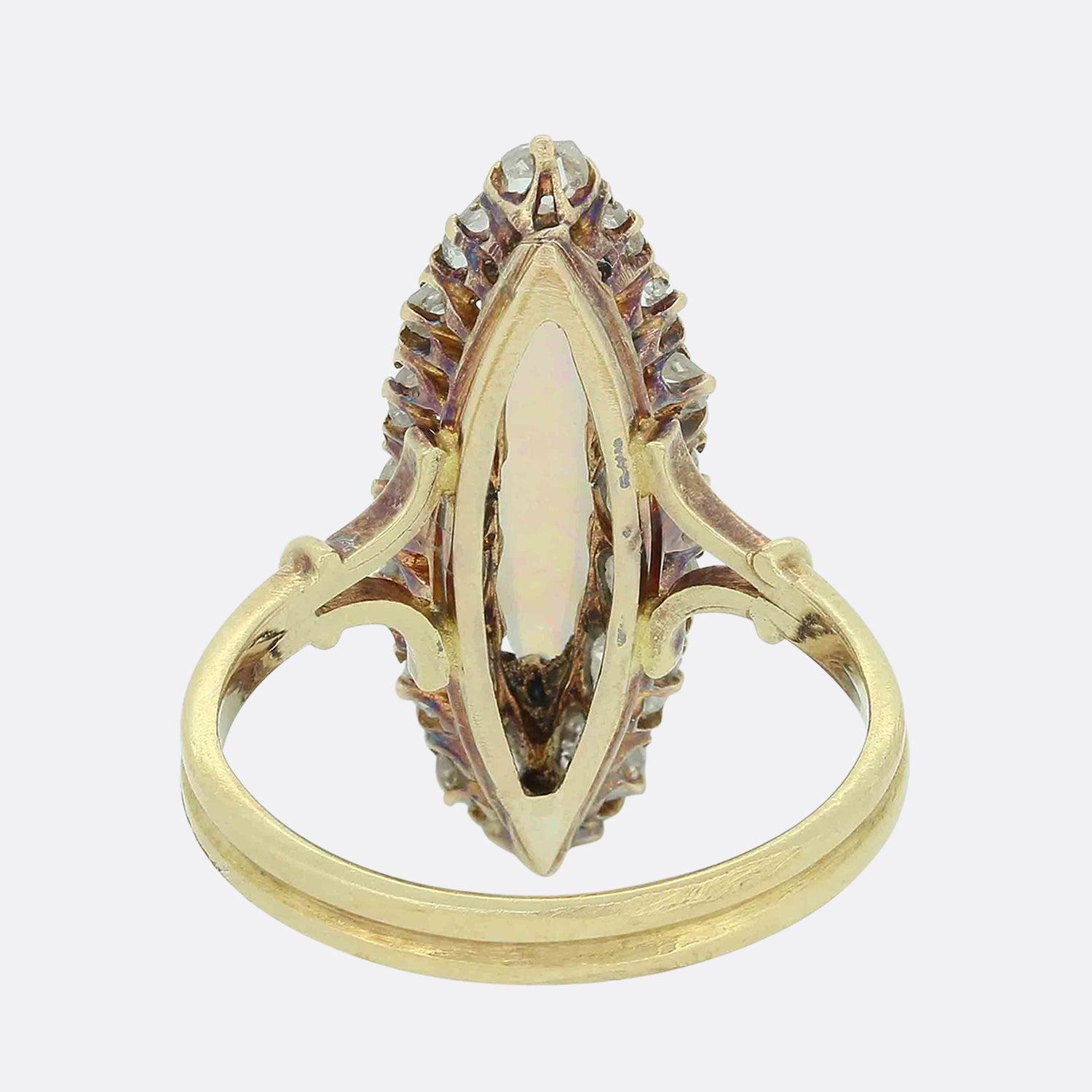 Victorian Opal and Rose Cut Diamond Navette Ring In Good Condition For Sale In London, GB