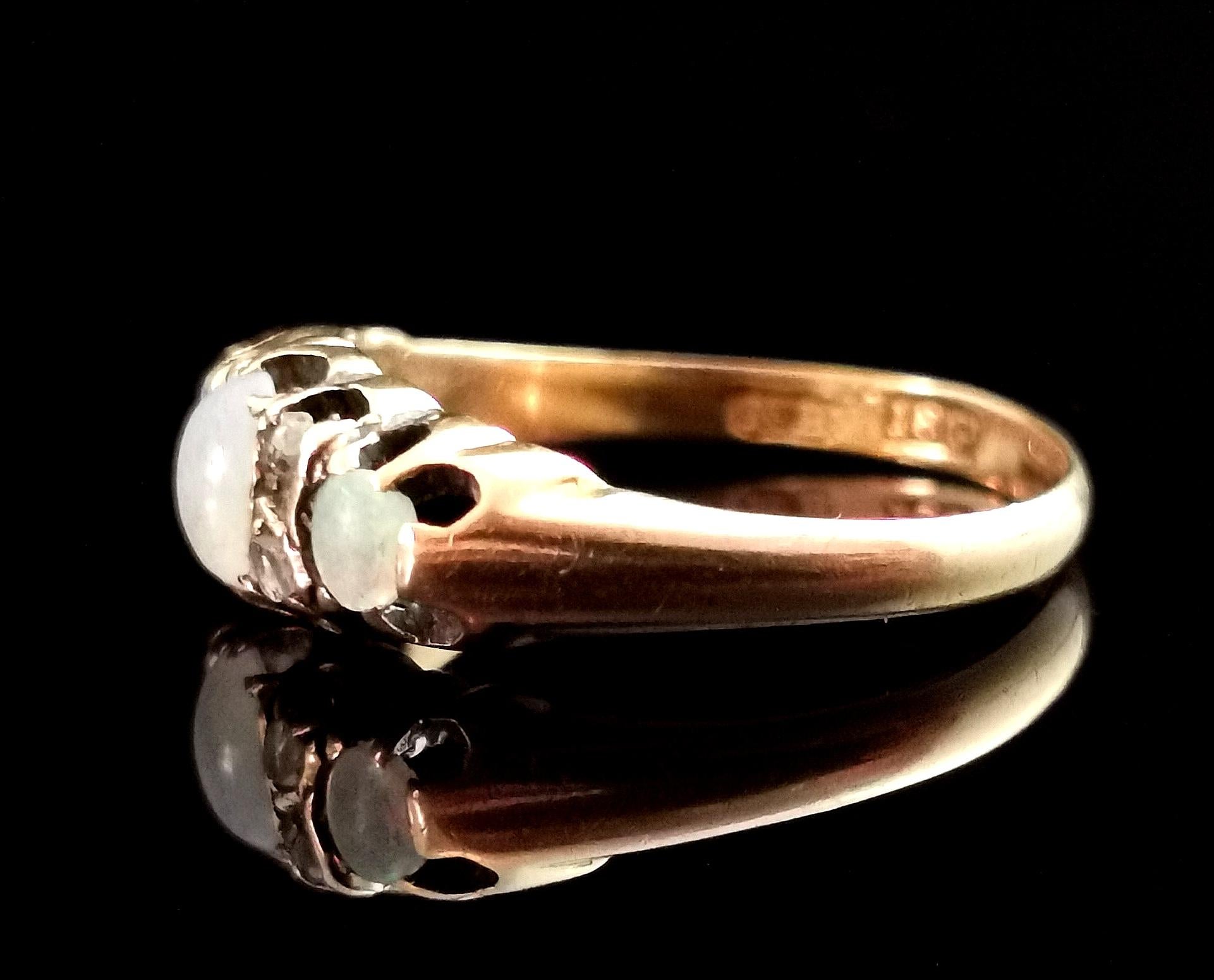 Victorian Opal and Rose Cut Diamond Ring, 18 Karat Yellow Gold 6