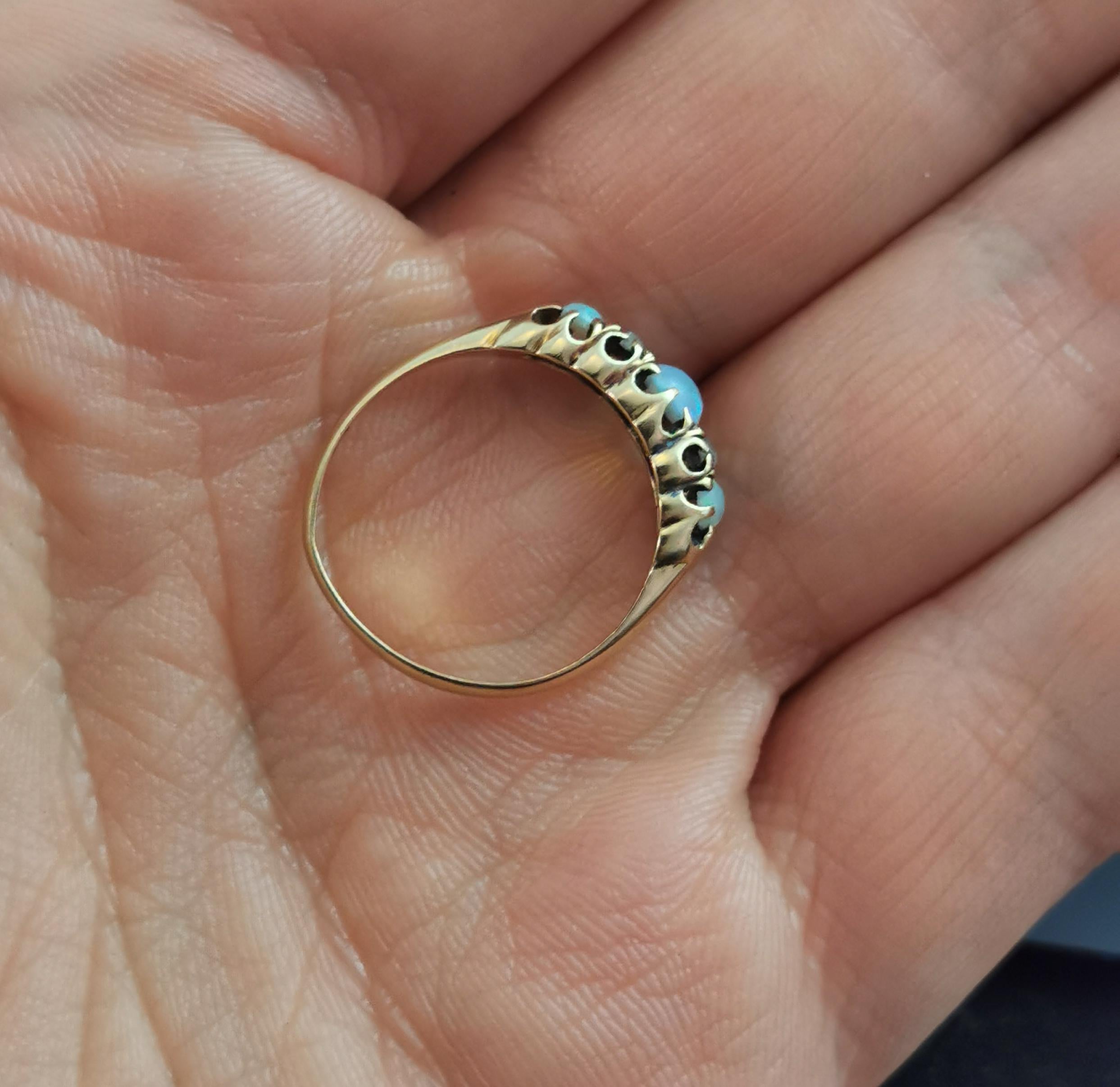 Victorian Opal and Rose Cut Diamond Ring, 18 Karat Yellow Gold 7