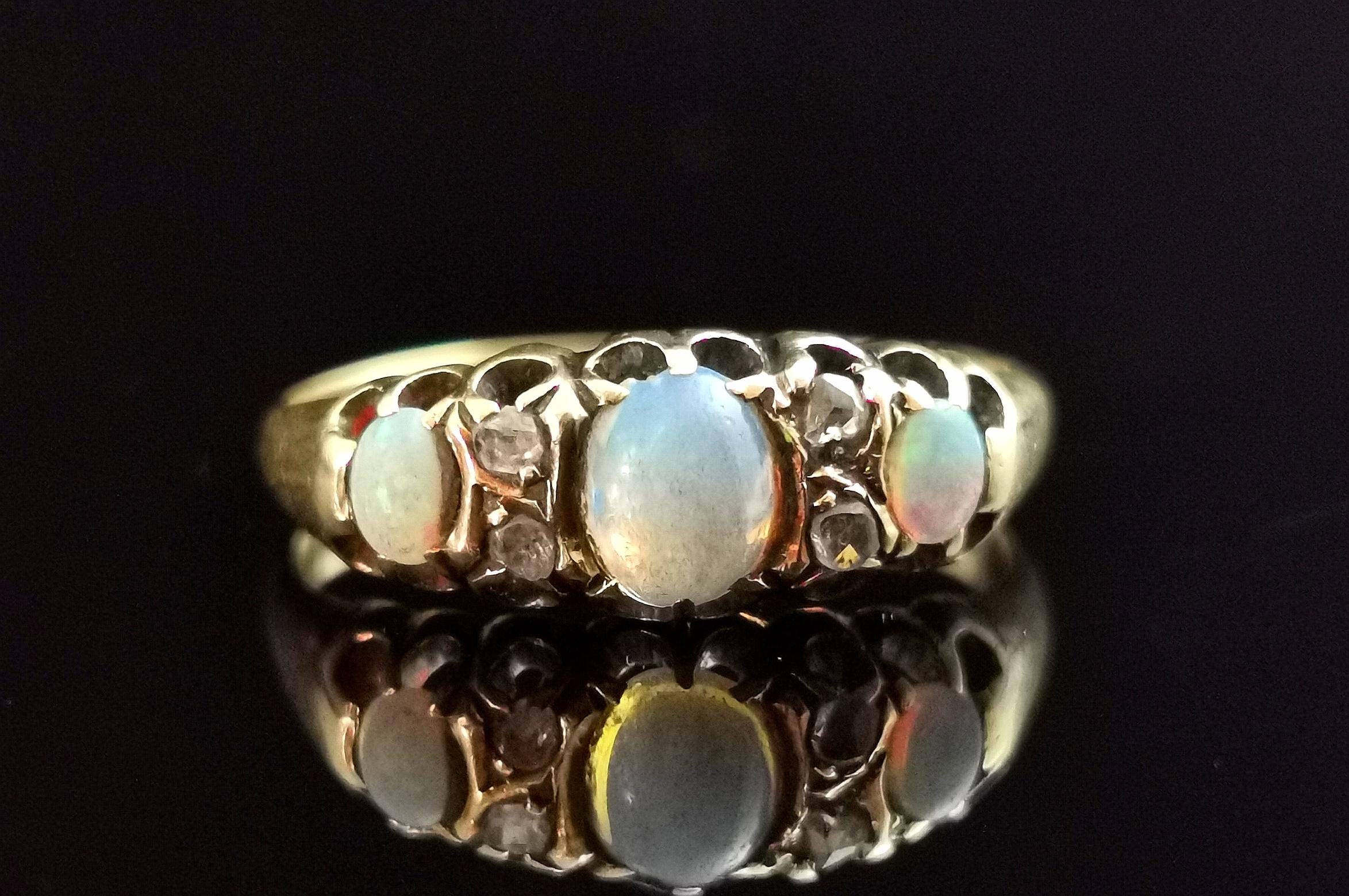 Victorian Opal and Rose Cut Diamond Ring, 18 Karat Yellow Gold 2