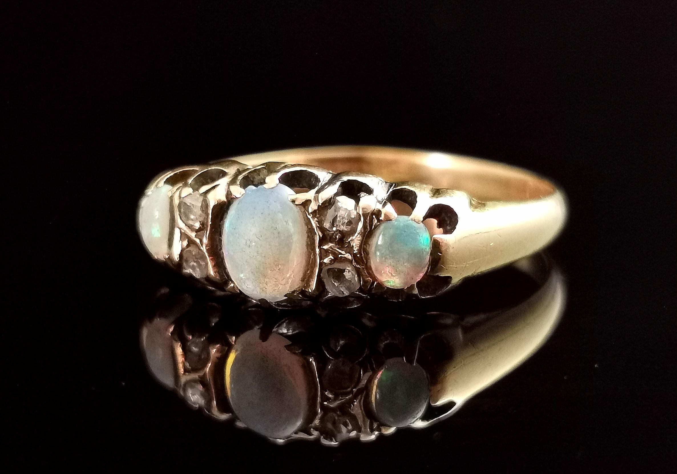 Victorian Opal and Rose Cut Diamond Ring, 18 Karat Yellow Gold 3