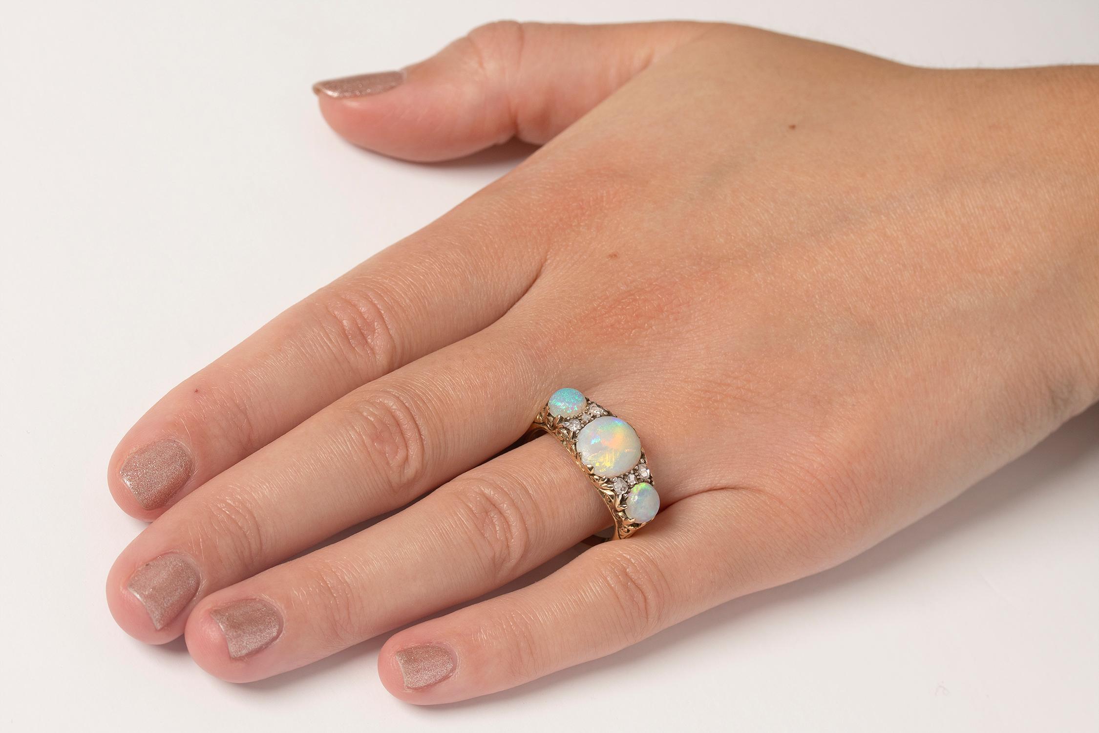 Victorian Opal and Rose Cut Diamond Ring, circa 1900s For Sale 1