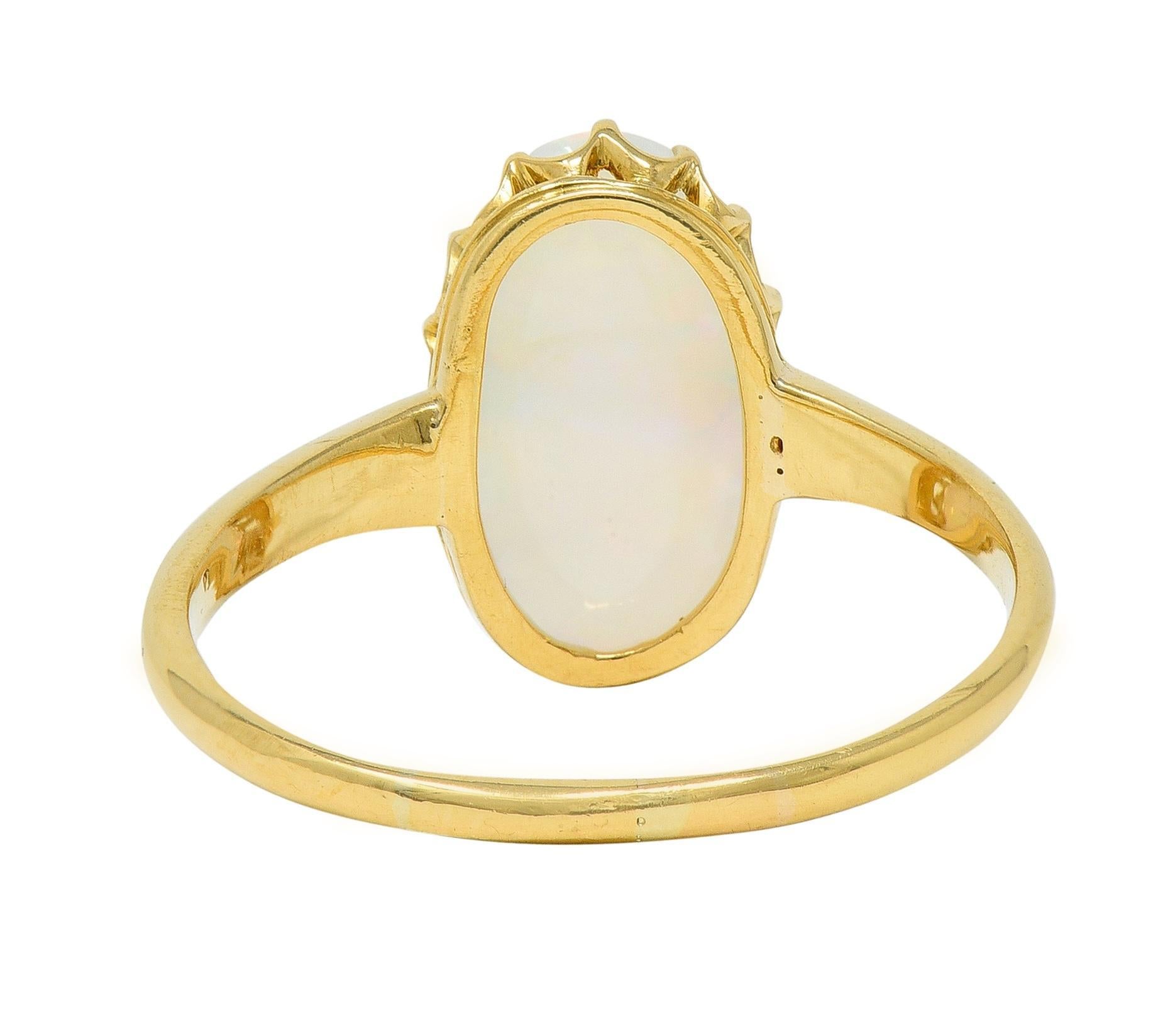 Women's or Men's Victorian Opal Cabochon 18 Karat Yellow Gold Antique Solitaire Ring For Sale