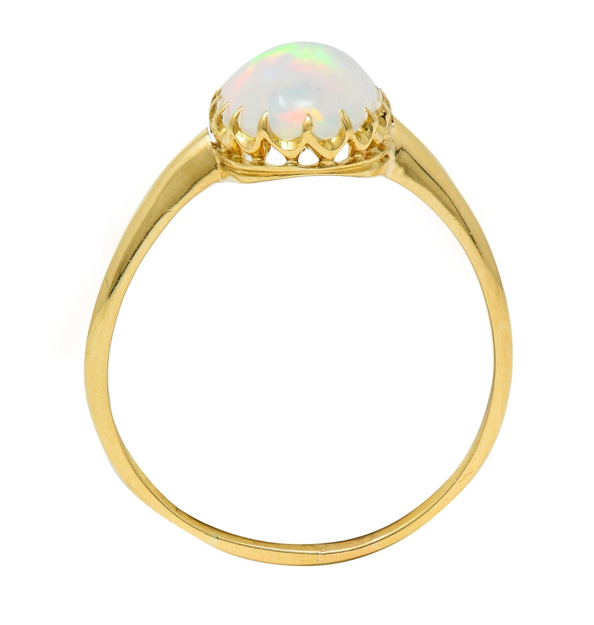 Victorian Opal Cabochon 18 Karat Yellow Gold Antique Solitaire Ring For Sale 2