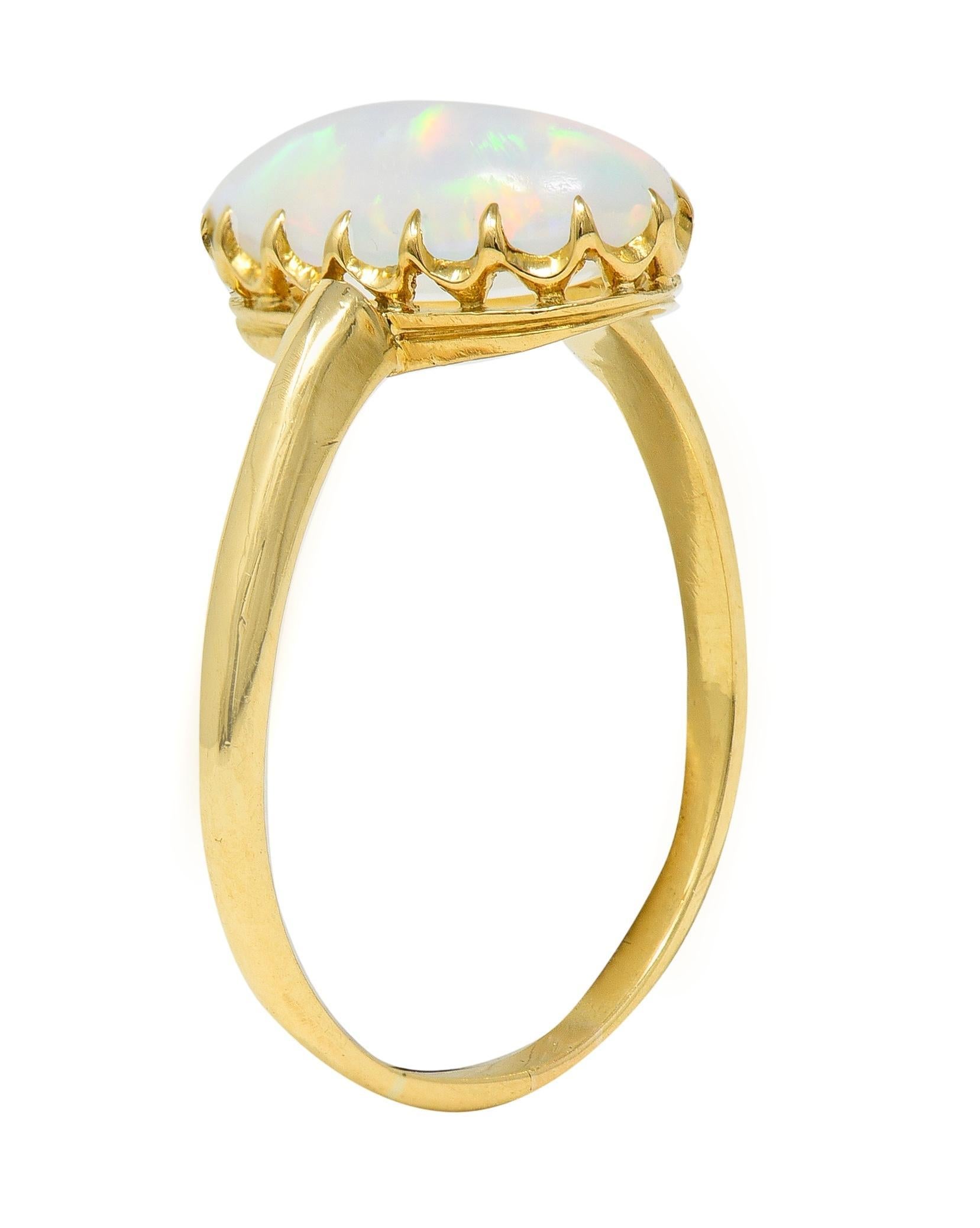 Victorian Opal Cabochon 18 Karat Yellow Gold Antique Solitaire Ring For Sale 3