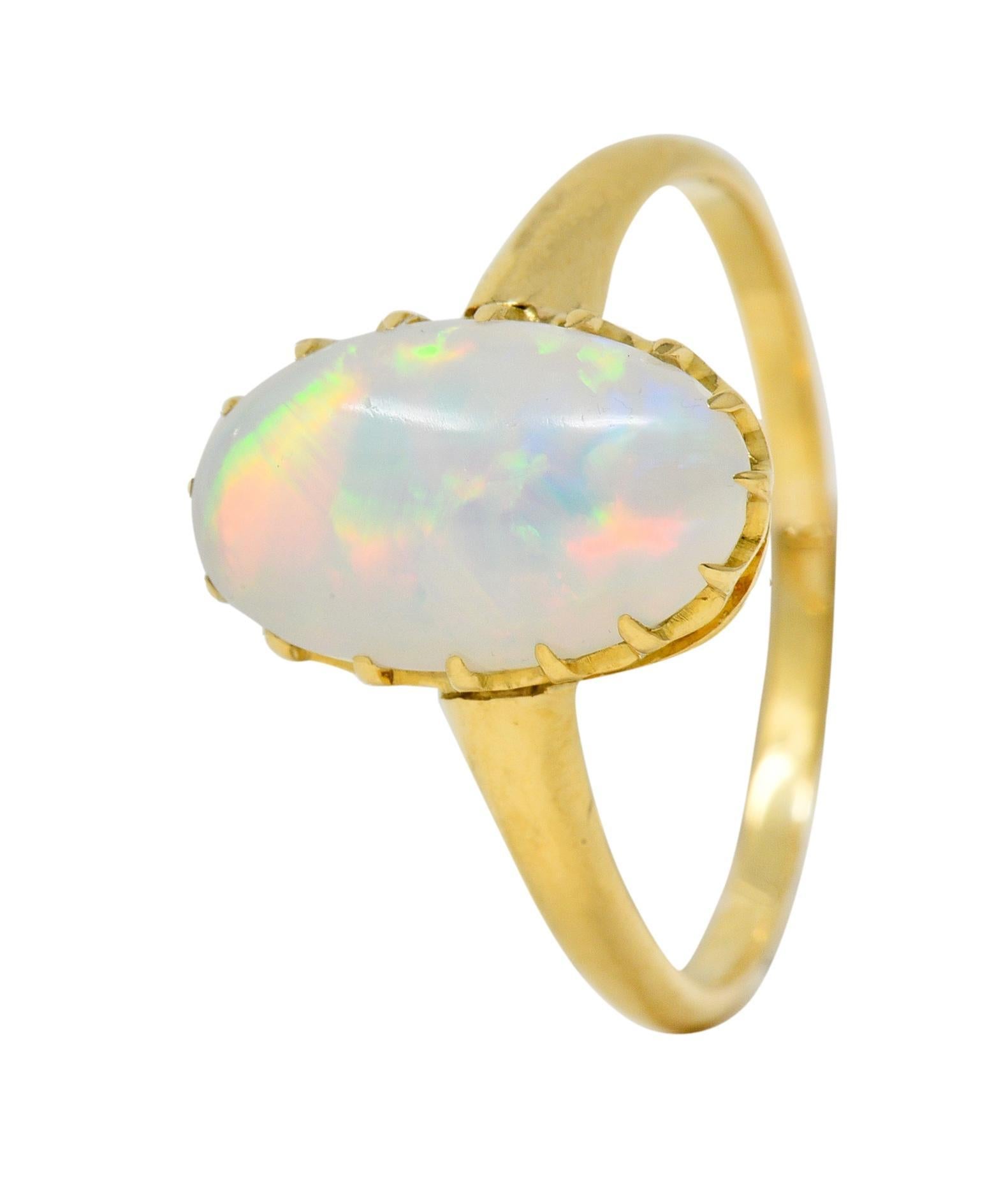 Victorian Opal Cabochon 18 Karat Yellow Gold Antique Solitaire Ring For Sale 4