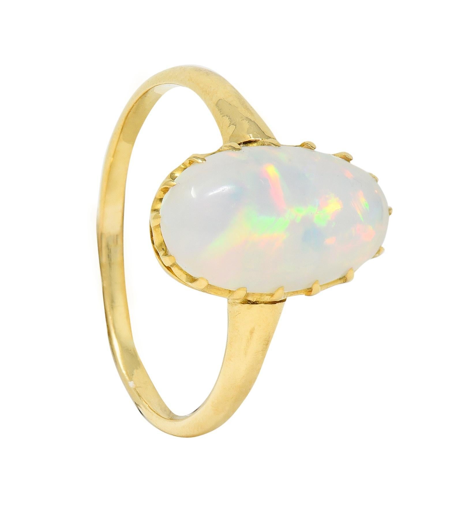 Victorian Opal Cabochon 18 Karat Yellow Gold Antique Solitaire Ring For Sale 5