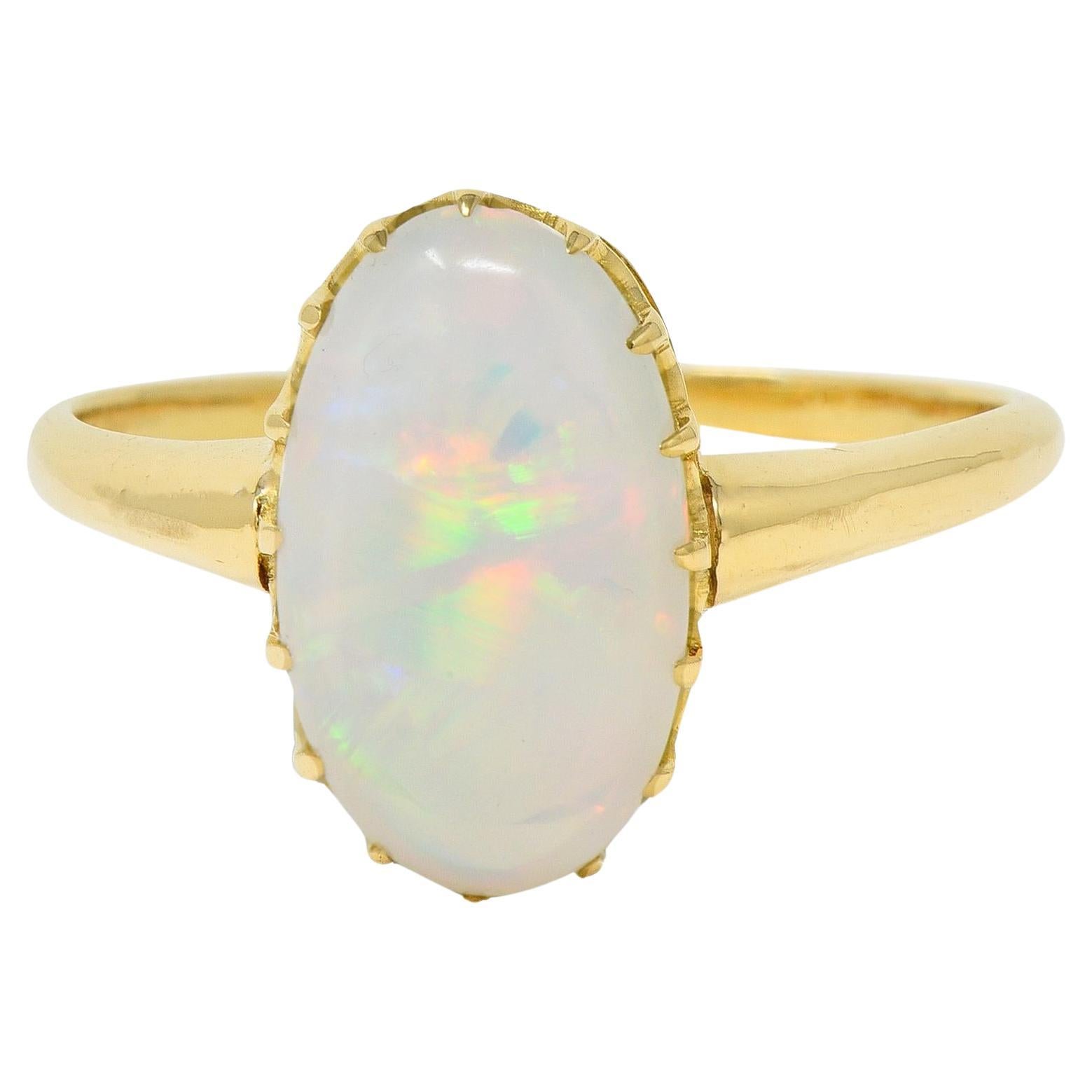Victorian Opal Cabochon 18 Karat Yellow Gold Antique Solitaire Ring For Sale