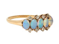 Victorian Opal Cabochon Diamond 14 Karat Yellow Gold Five Stone Antique Ring