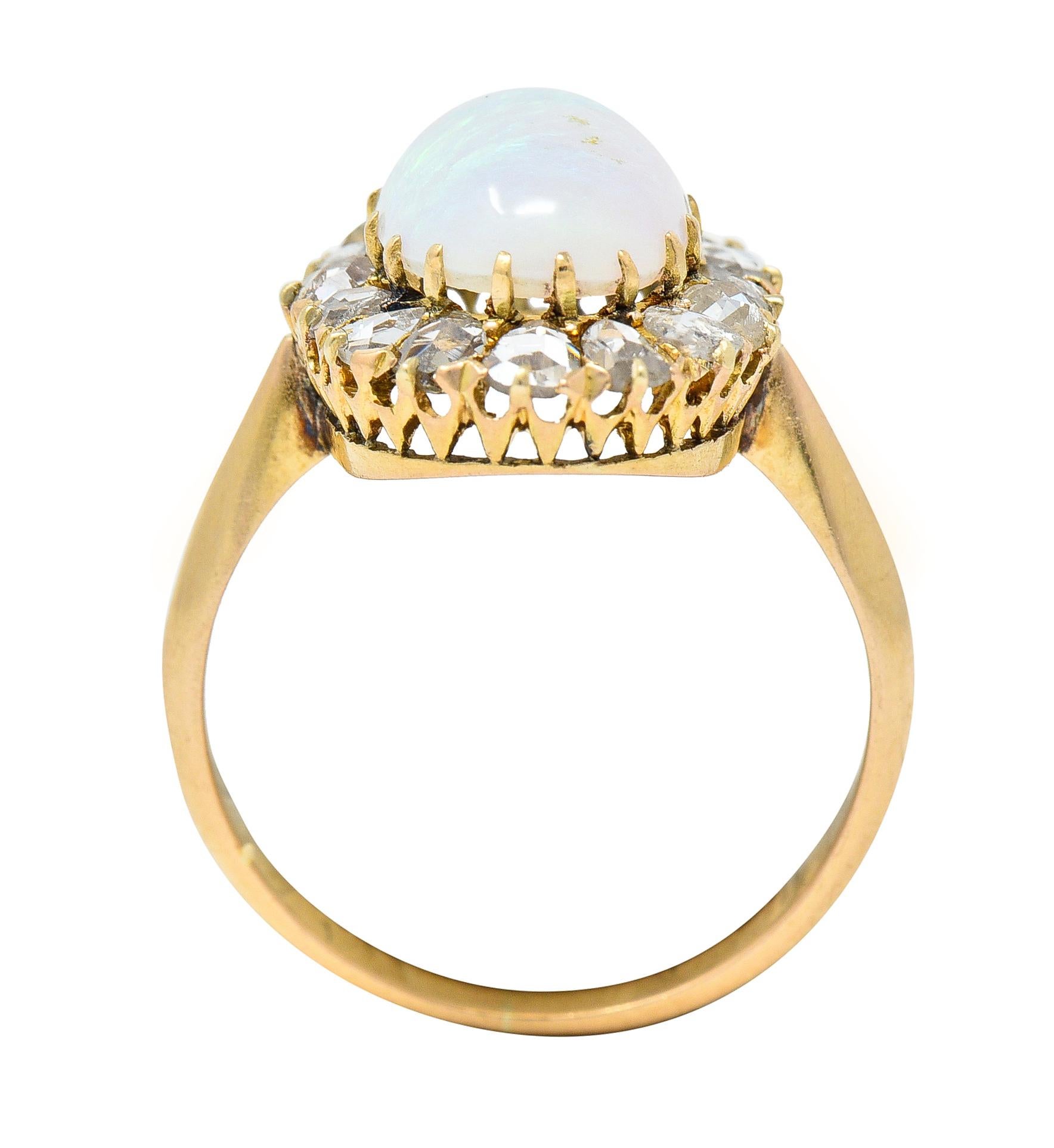 Victorian Opal Cabochon Diamond 18 Karat Yellow Gold Antique Halo Ring 3
