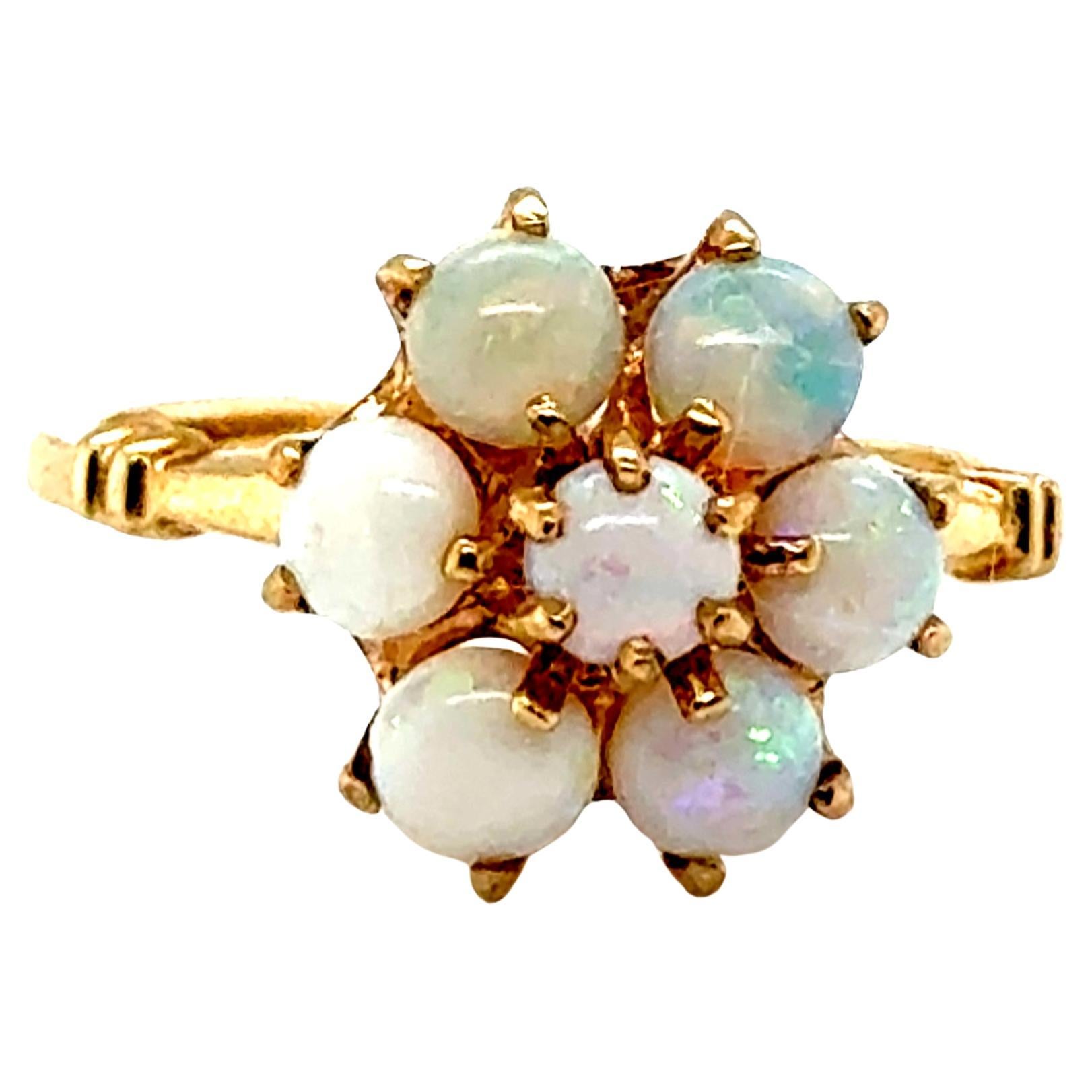 Victorian Opal Cocktail Cluster Ring Vintage Antique Yellow Gold Original 1890
s