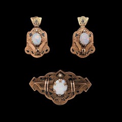 Victorian Opal Demi Parure 14K Rosy Yellow Gold Earrings and Pin