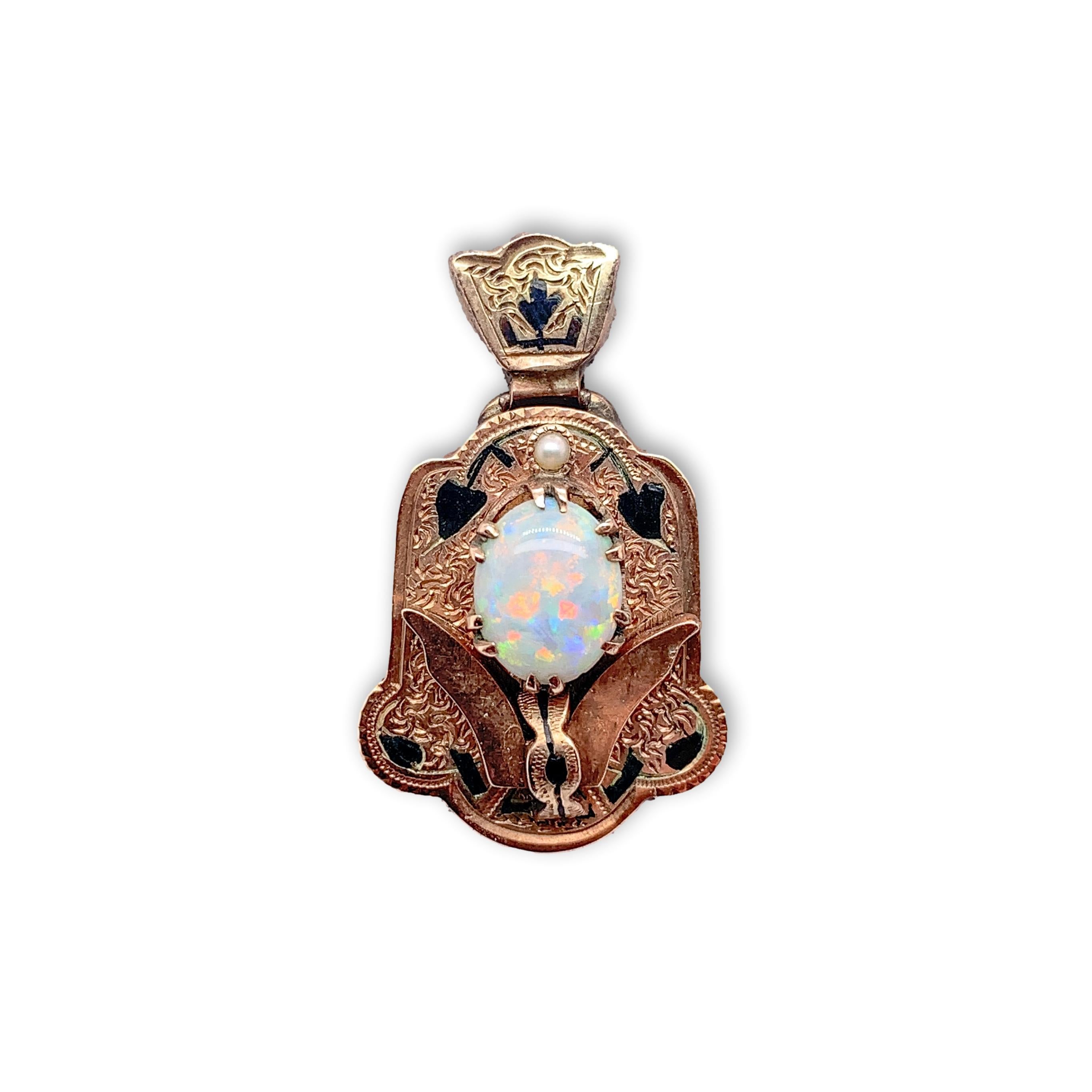Women's Victorian Opal Demi Parure 14K Rosy Yellow Gold Earrings and Pin For Sale