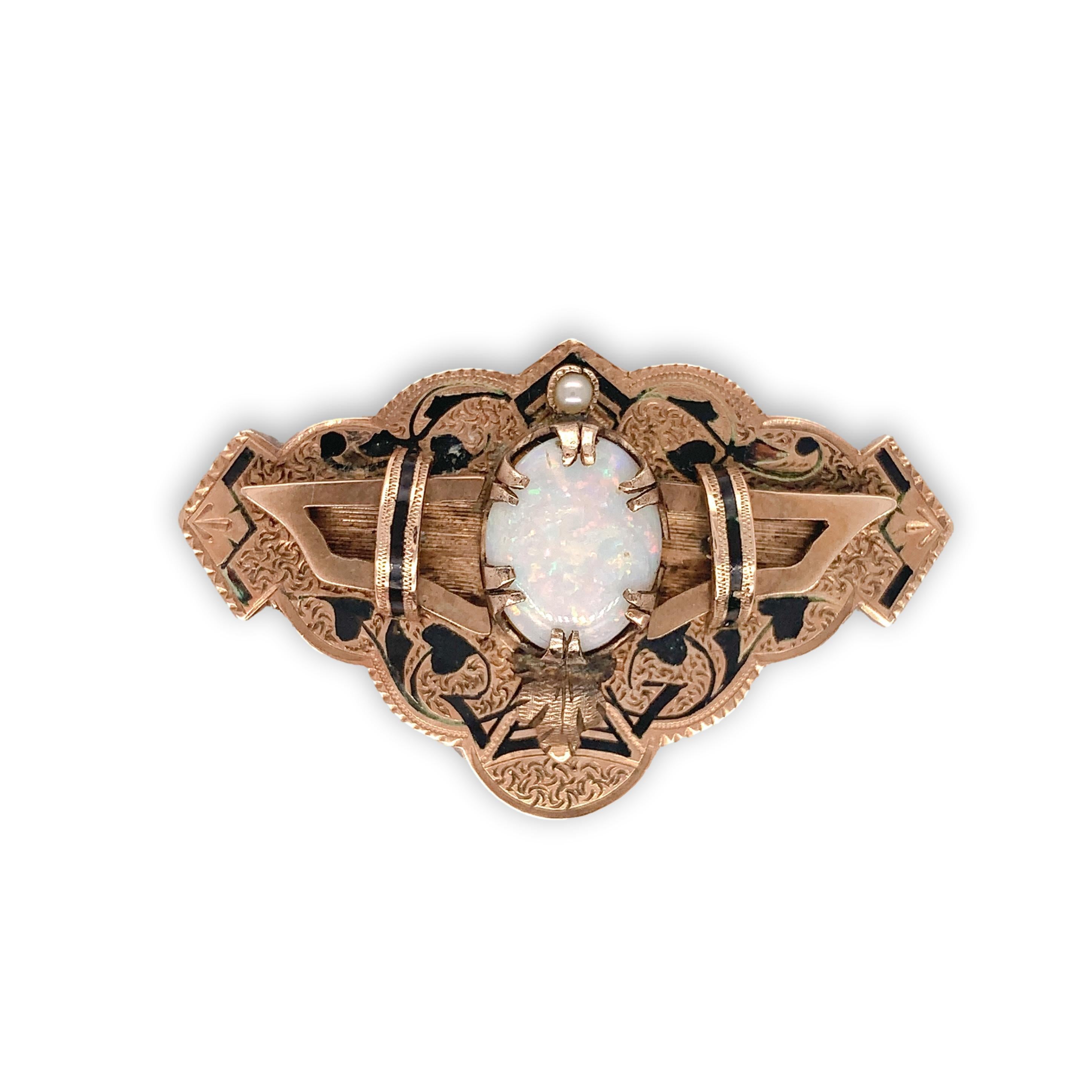 Victorian Opal Demi Parure 14K Rosy Yellow Gold Earrings and Pin For Sale 2