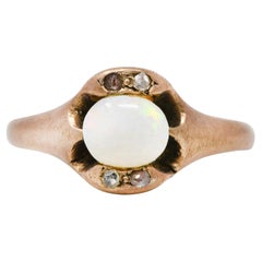 Antique Victorian Opal Diamond 10 Karat Rose Gold Gemstone Ring