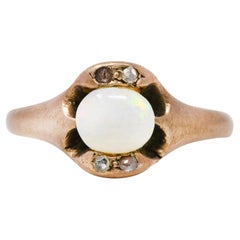 Victorian Opal Diamond 10 Karat Rose Gold Gemstone Ring