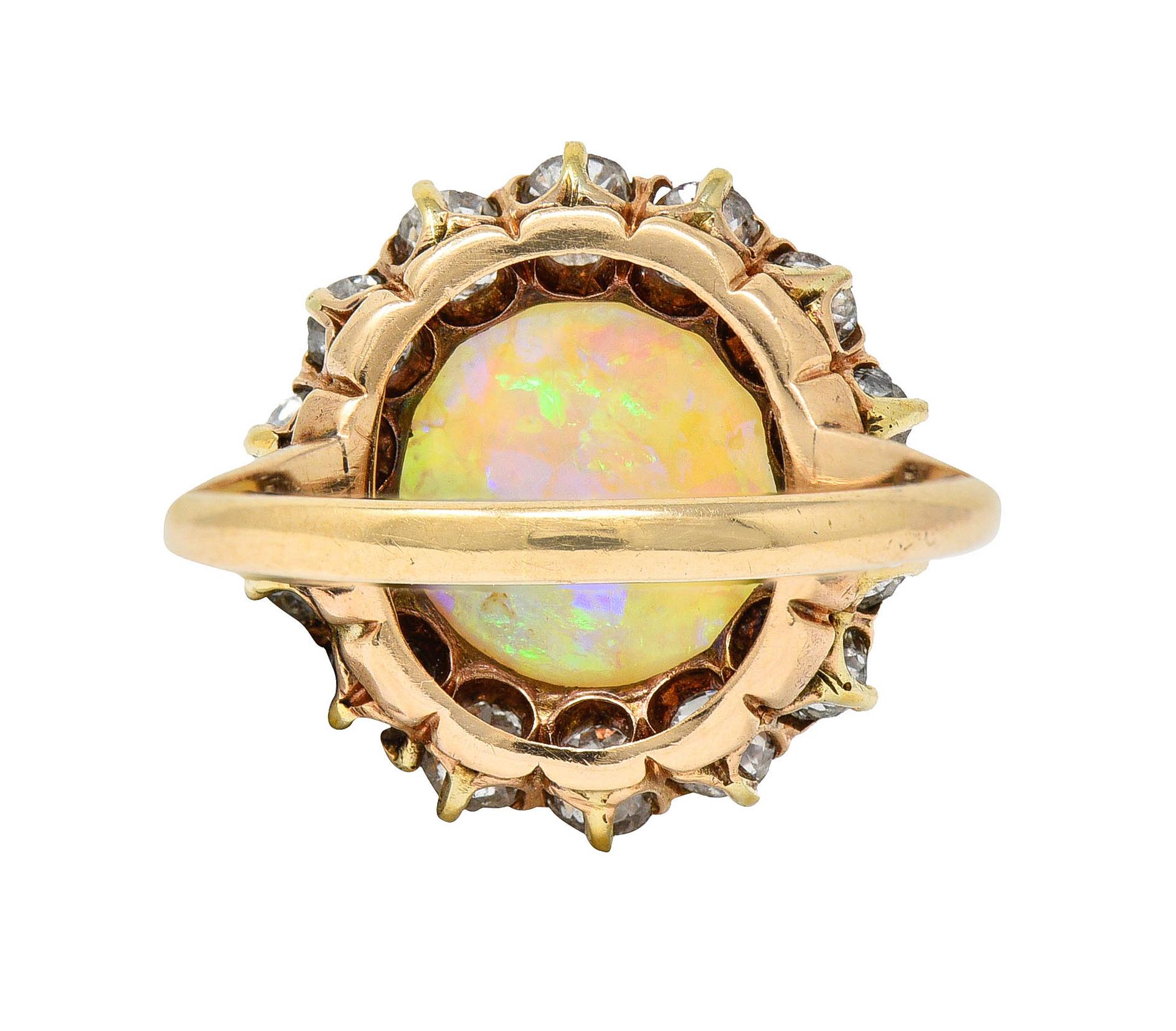 Women's or Men's Victorian Opal Diamond 14 Karat Gold Cabochon Cluster Ring