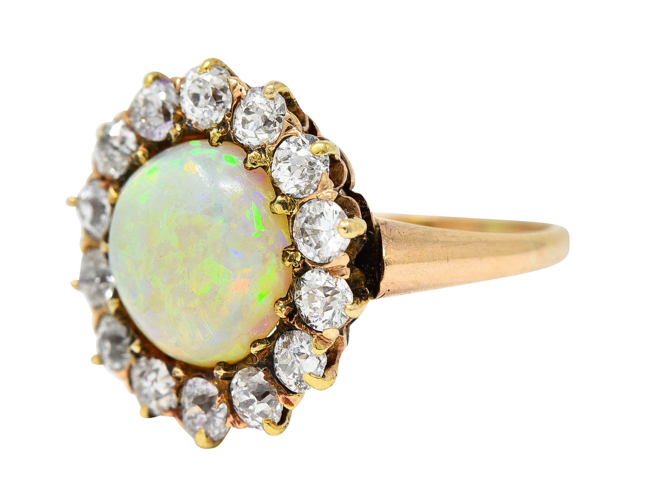 Victorian Opal Diamond 14 Karat Gold Cabochon Cluster Ring 2