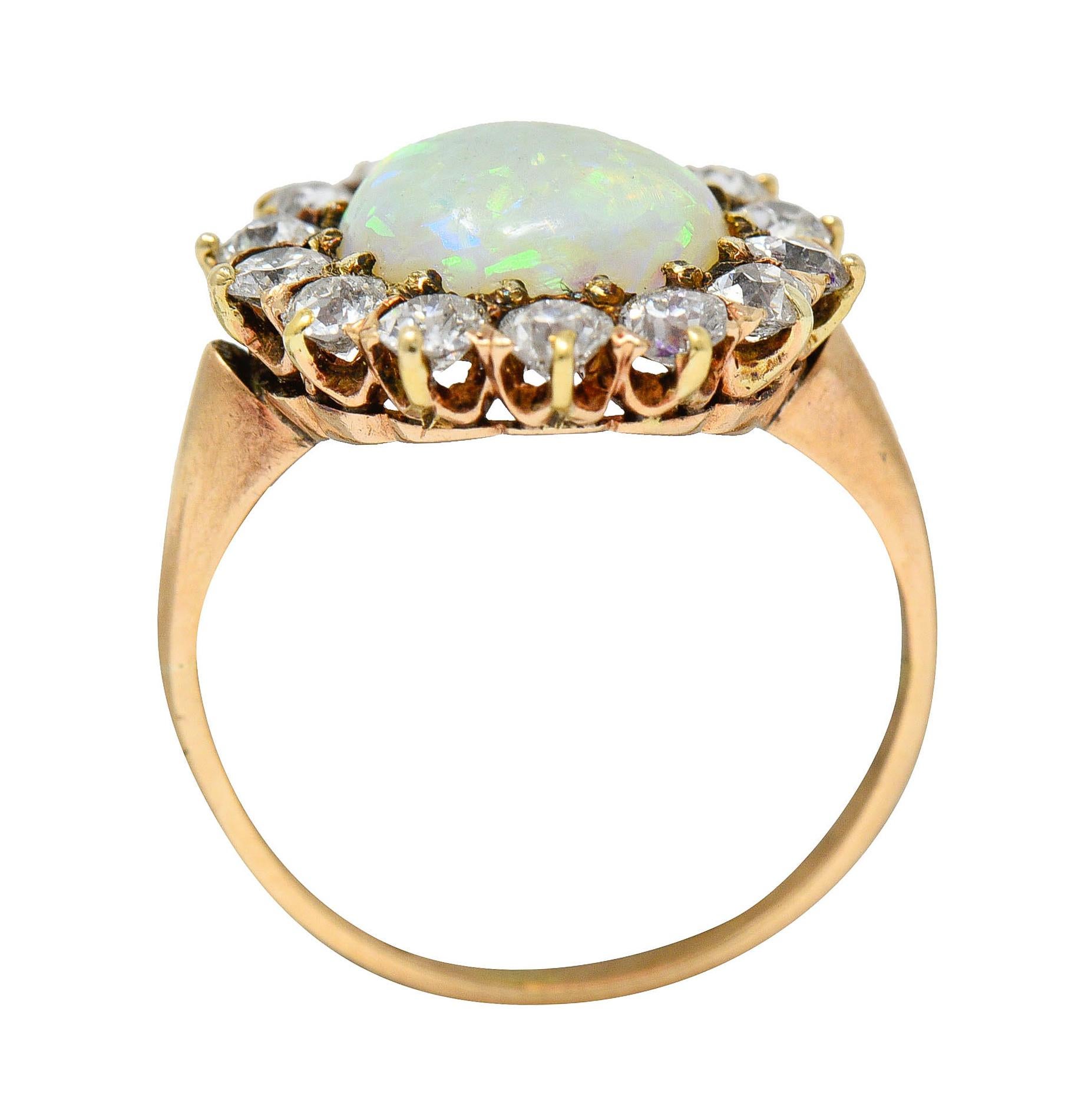 Victorian Opal Diamond 14 Karat Gold Cabochon Cluster Ring 3