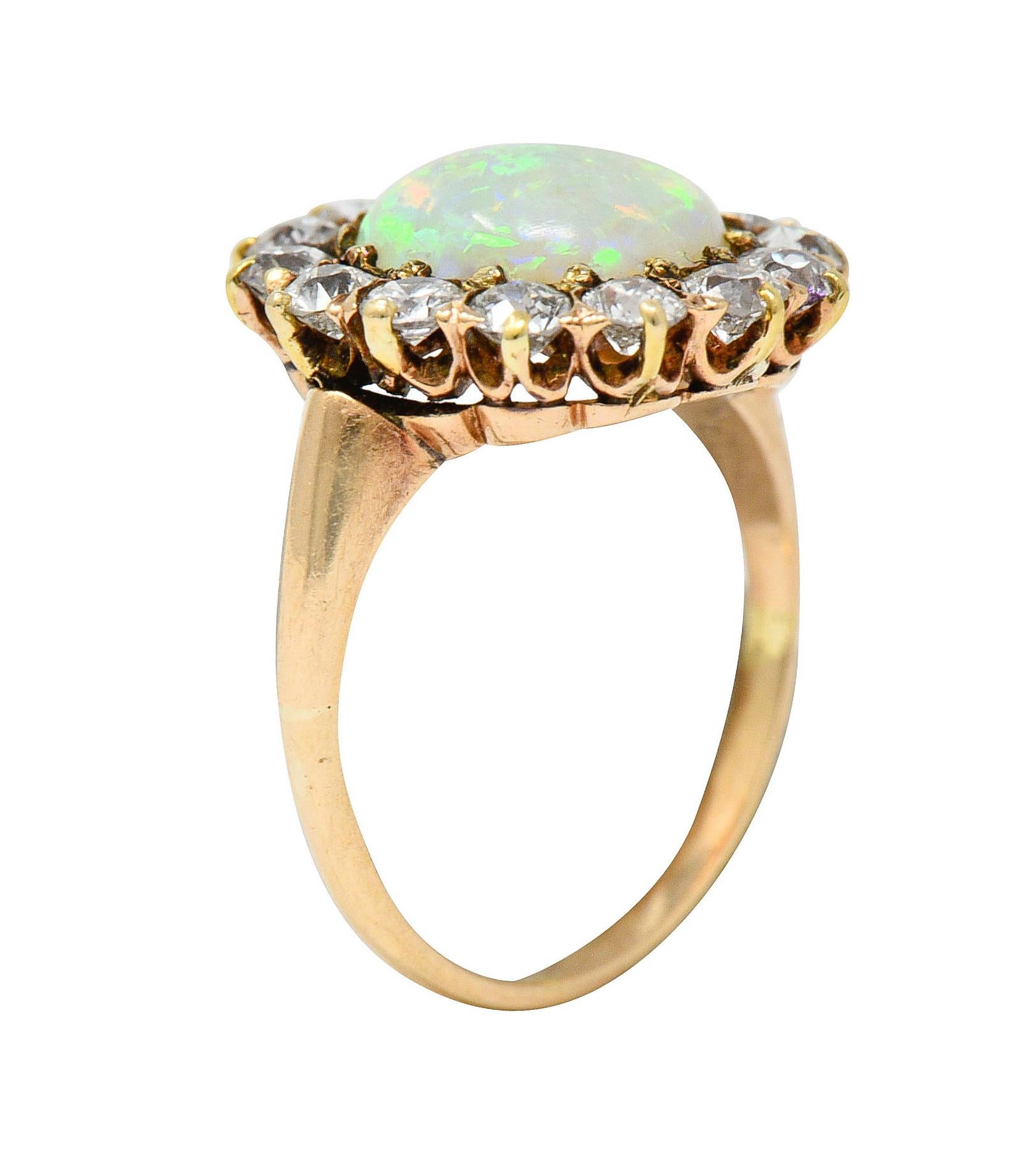 Victorian Opal Diamond 14 Karat Gold Cabochon Cluster Ring 4