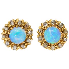 Victorian Opal Diamond 14 Karat Gold Cluster Stud Earrings