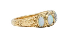 Victorian Opal Diamond 14 Karat Gold Foliate Band Ring