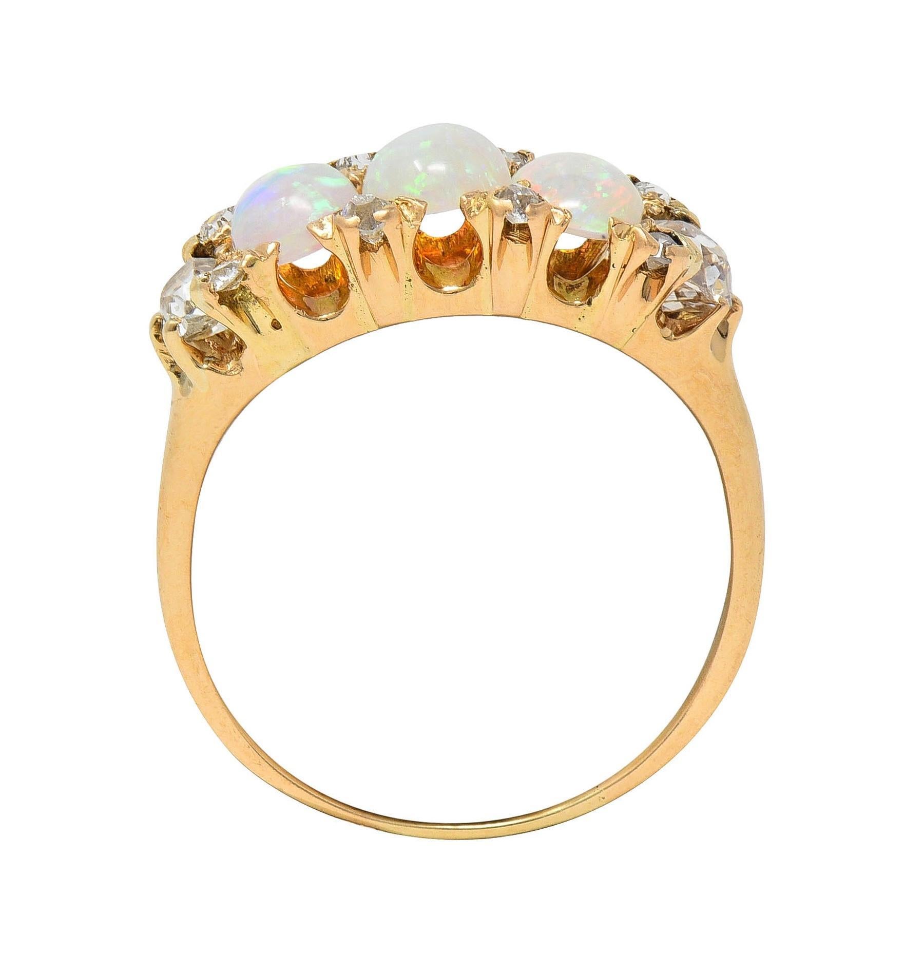 Victorian Opal Diamond 14 Karat Yellow Gold Antique Band Ring For Sale 5