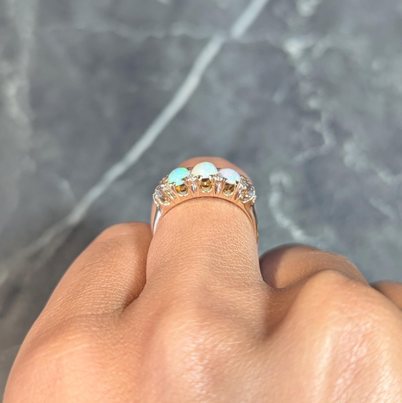 Victorian Opal Diamond 14 Karat Yellow Gold Antique Band Ring For Sale 8