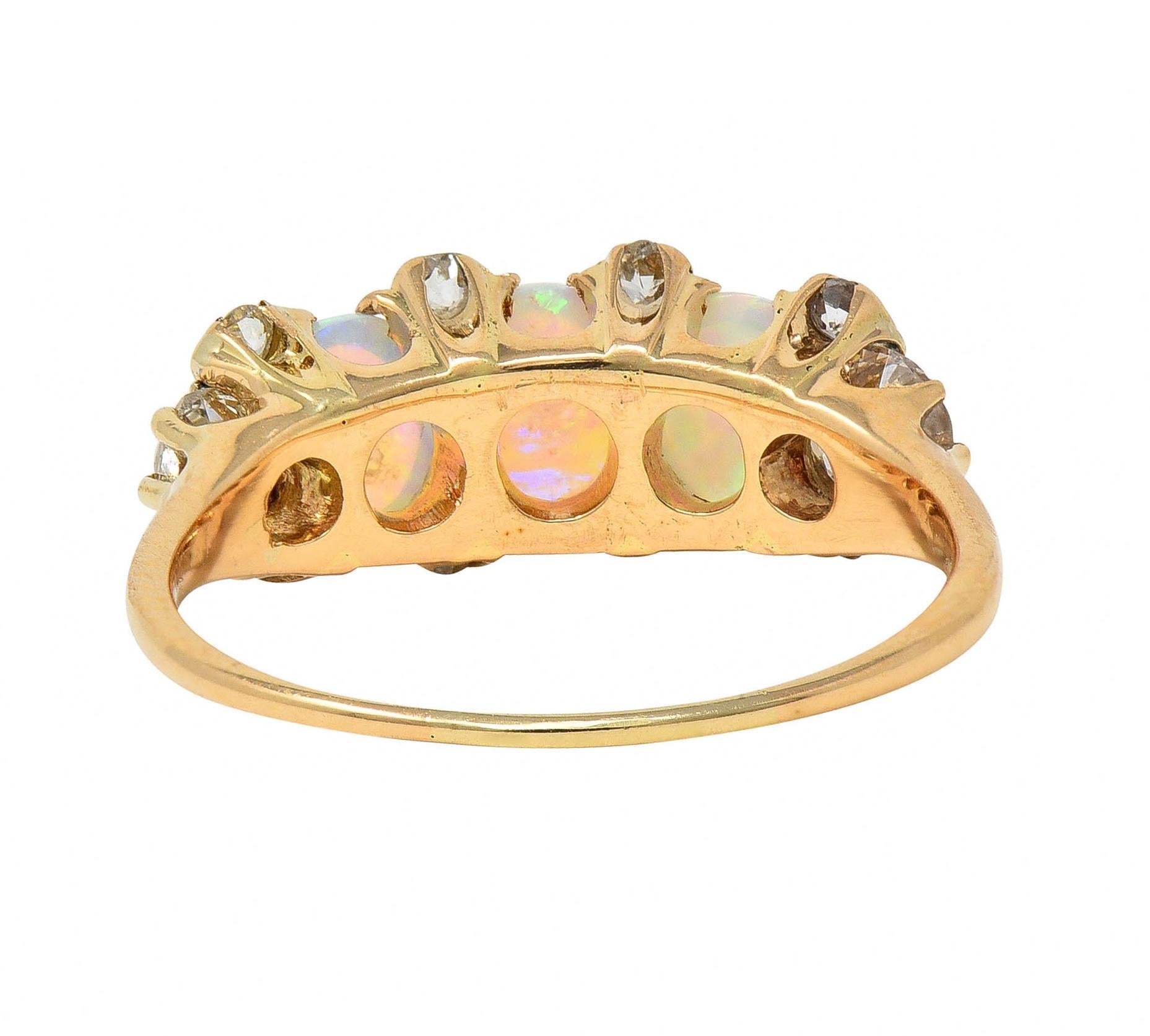Women's or Men's Victorian Opal Diamond 14 Karat Yellow Gold Antique Band Ring For Sale