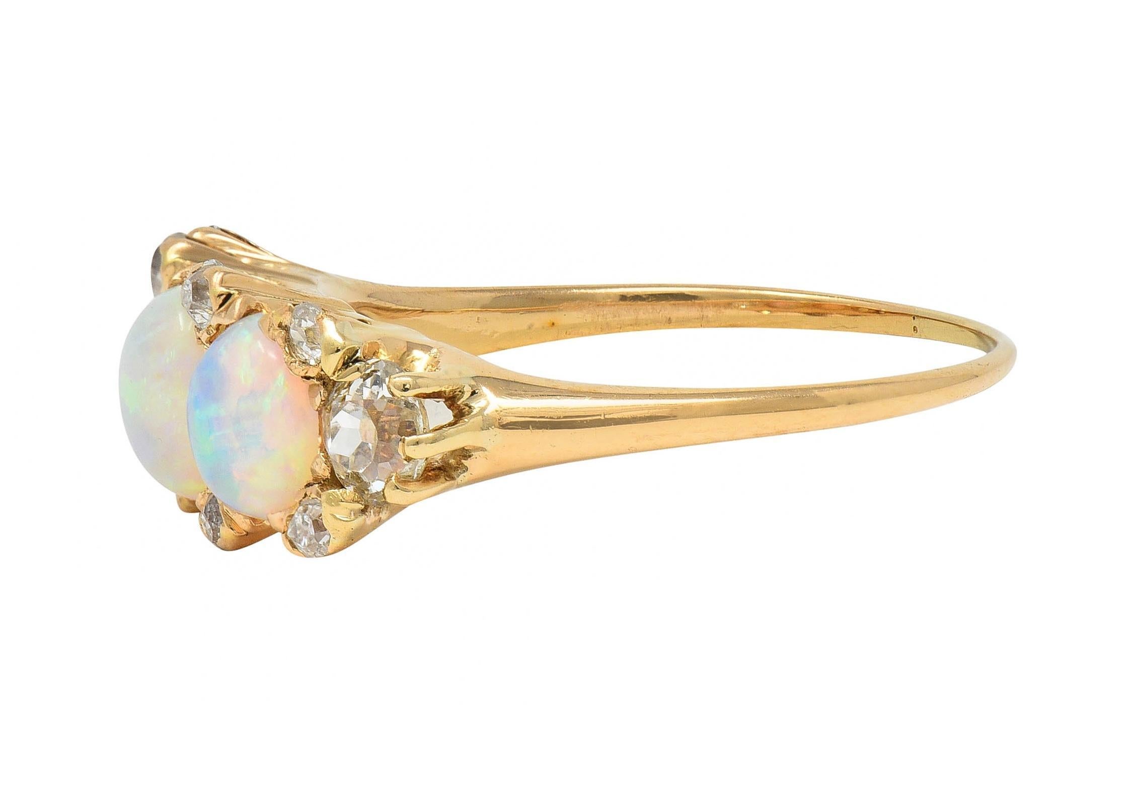 Victorian Opal Diamond 14 Karat Yellow Gold Antique Band Ring For Sale 1