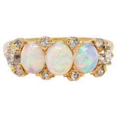 Victorian Opal Diamond 14 Karat Yellow Gold Antique Band Ring