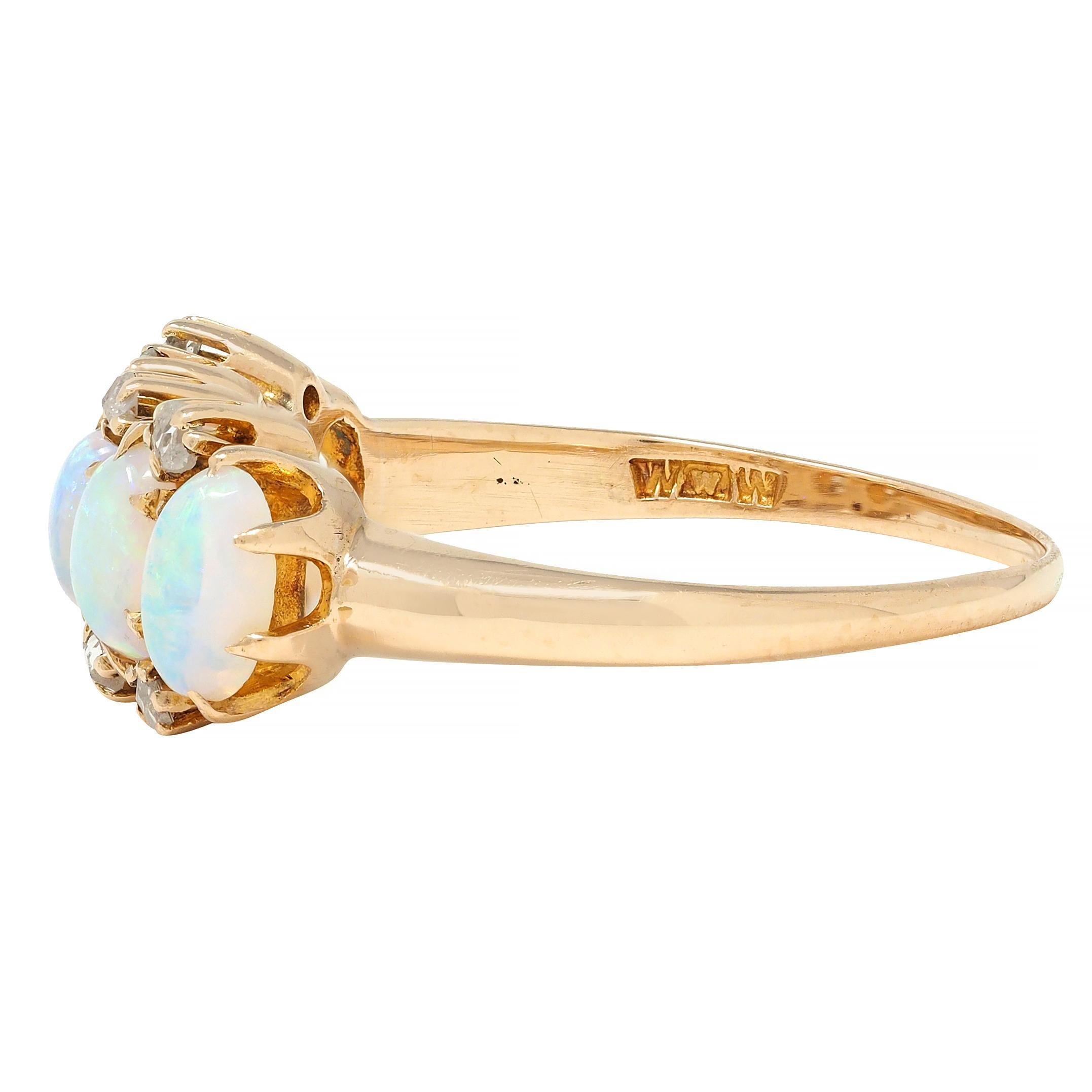 Victorian Opal Diamond 14 Karat Yellow Gold Antique Five Stone Ring 1