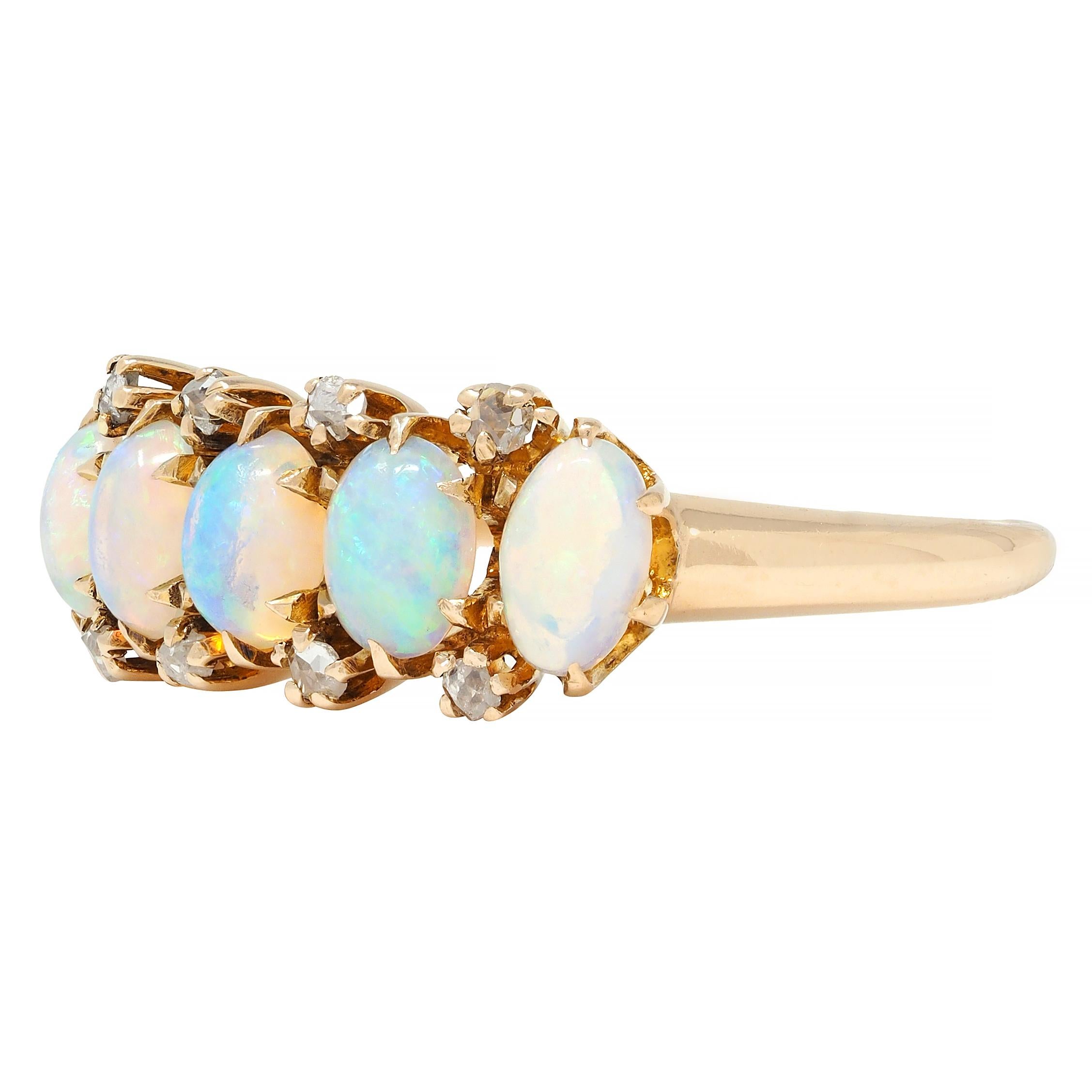 Victorian Opal Diamond 14 Karat Yellow Gold Antique Five Stone Ring 2