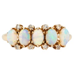 Victorian Opal Diamond 14 Karat Yellow Gold Antique Five Stone Ring