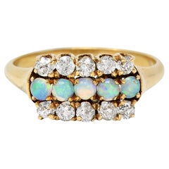 Victorian Opal Diamond 14 Karat Yellow Gold Antique Gemstone Ring